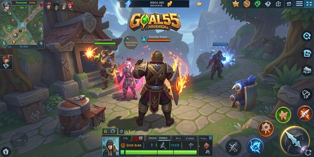 Tampilan gameplay seru dari GOAL55 saat bertarung dengan monster.
