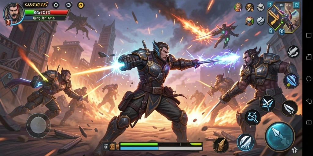 Gameplay KASTOTO yang intens dan mengasyikkan saat pertarungan.