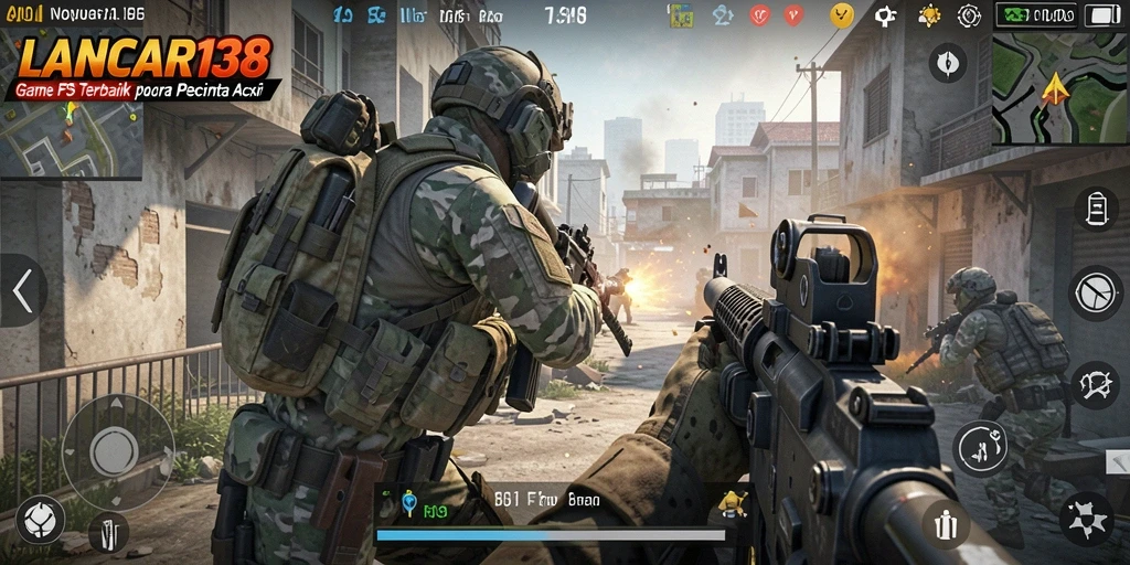 Tampilan gameplay intens dalam pertempuran FPS LANCAR138.
