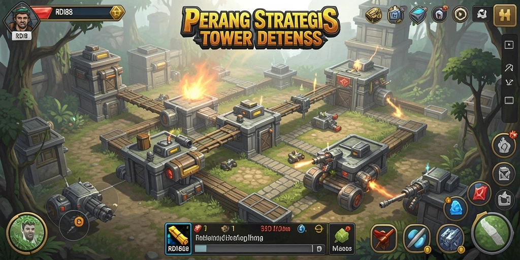 Tampilan gameplay RDI88 dalam mode pertahanan strategis.